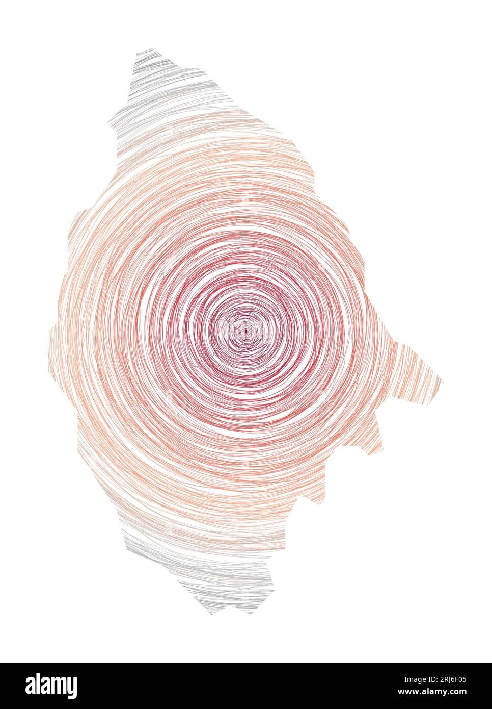 La Digue Karte mit konzentrischen Kreisen gefüllt. Skizzieren Sie Kreise in Form der Insel. Vektorillustration. Stock Vektor