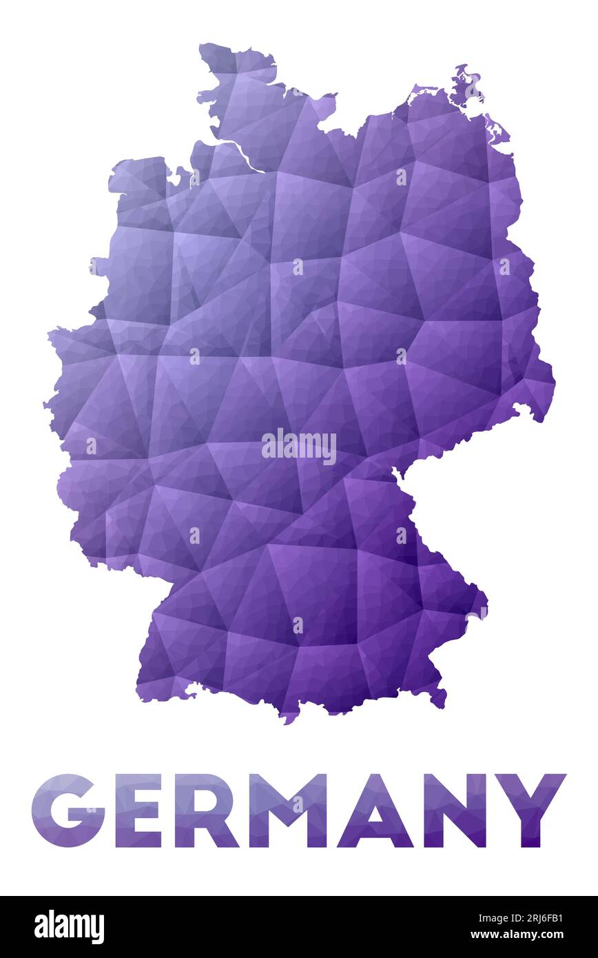 Karte von Deutschland. Abbildung des Landes mit niedrigem Poly. Violettes geometrisches Design. Polygonale Vektorillustration. Stock Vektor
