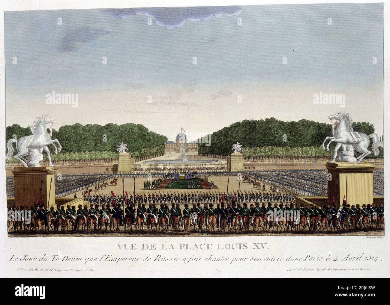 Place Louis XV (de la Concorde), Vers 1820 in "Vues de Paris' de Courvoisier 1827 Stockfoto
