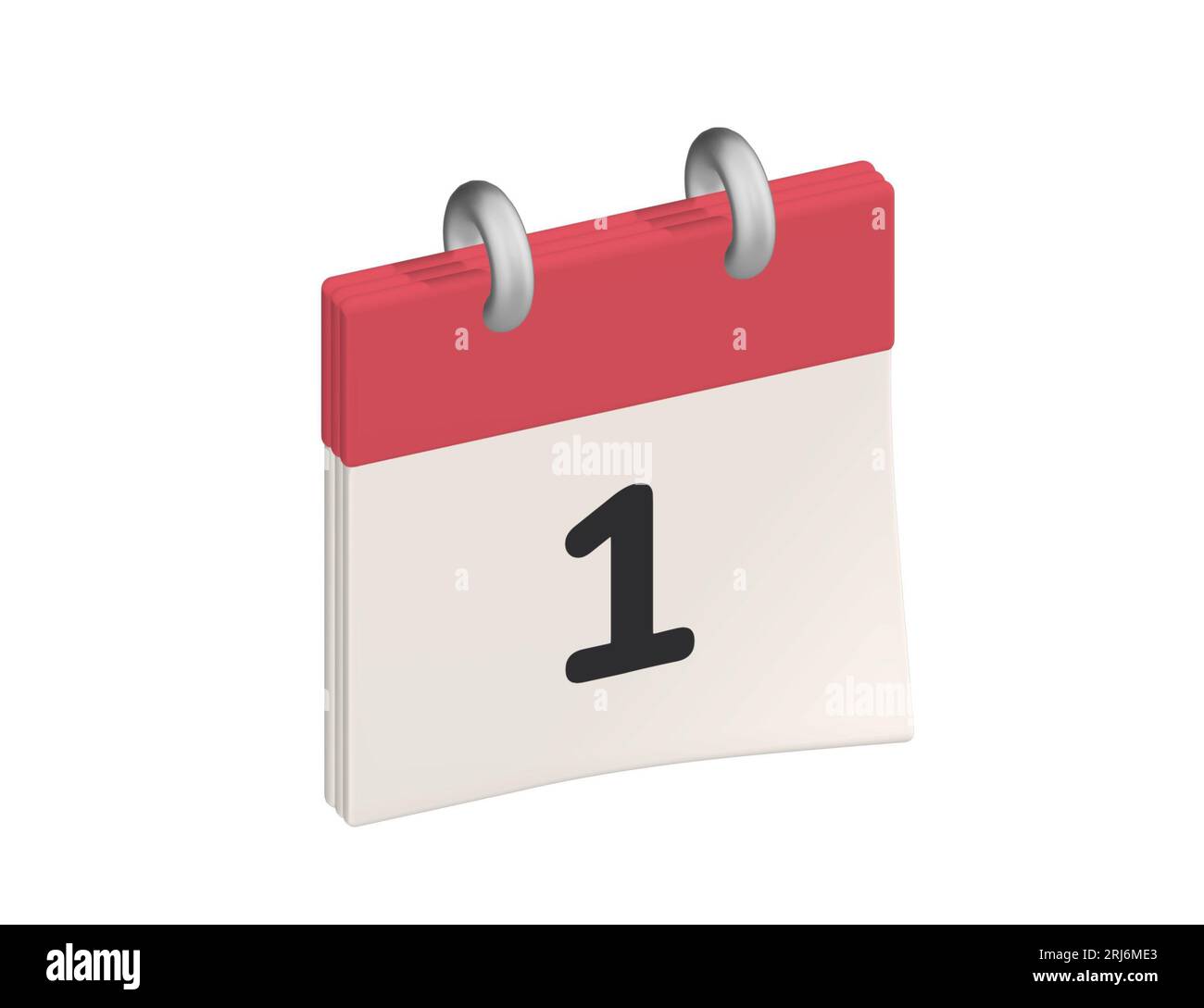 Ein 3D-gerenderter Kalender mit dem Datum des ersten Tages des Monats. Stockfoto