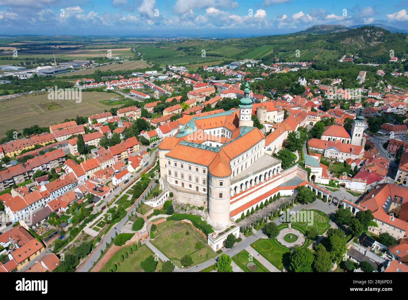 Schloss Mikulov Altstadt Südmähren Tschechische Republik Europa, Luftbild Stockfoto