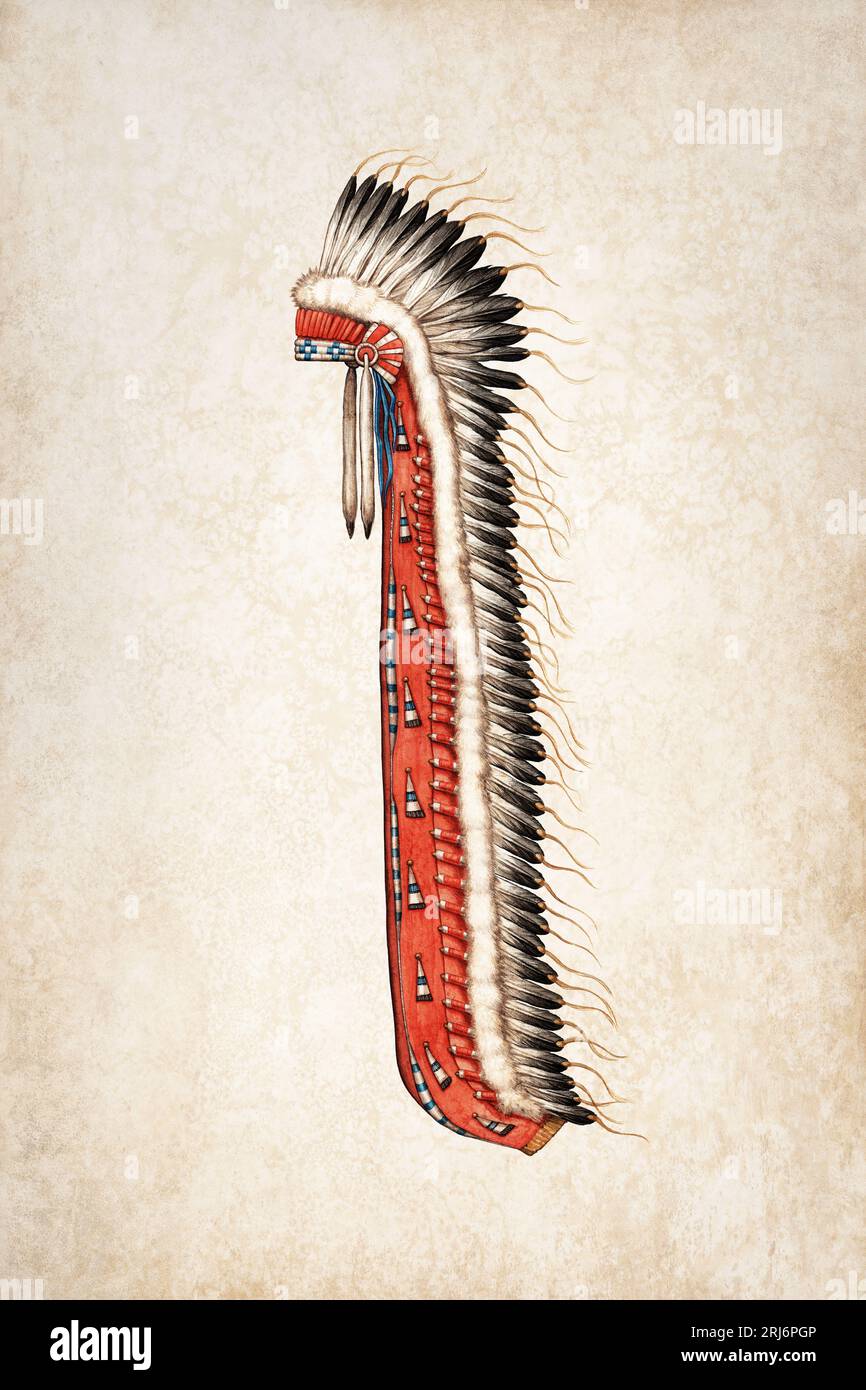 Aquarell Illustration eines indianischen Feathered Headpiece Stockfoto