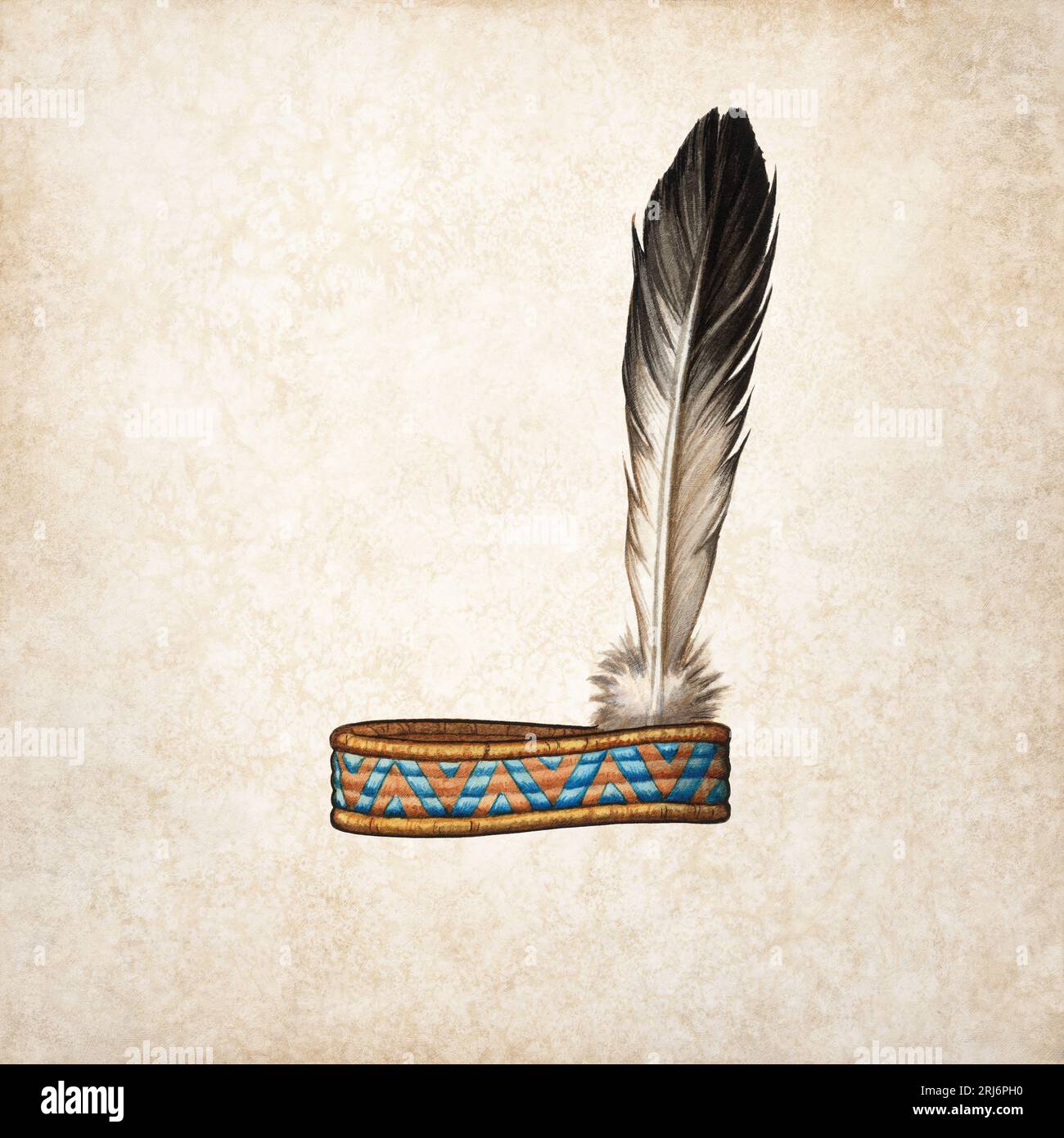 Aquarell Illustration eines indianischen Feathered Headpiece Stockfoto