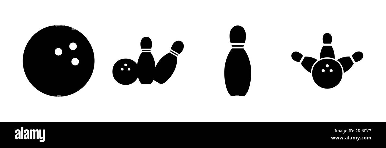 Symbolvektor für Bowling. Symbol für Bowlingkugel und Nadel. Bowling-Nadeln mit Kugelsymbol. Stock Vektor