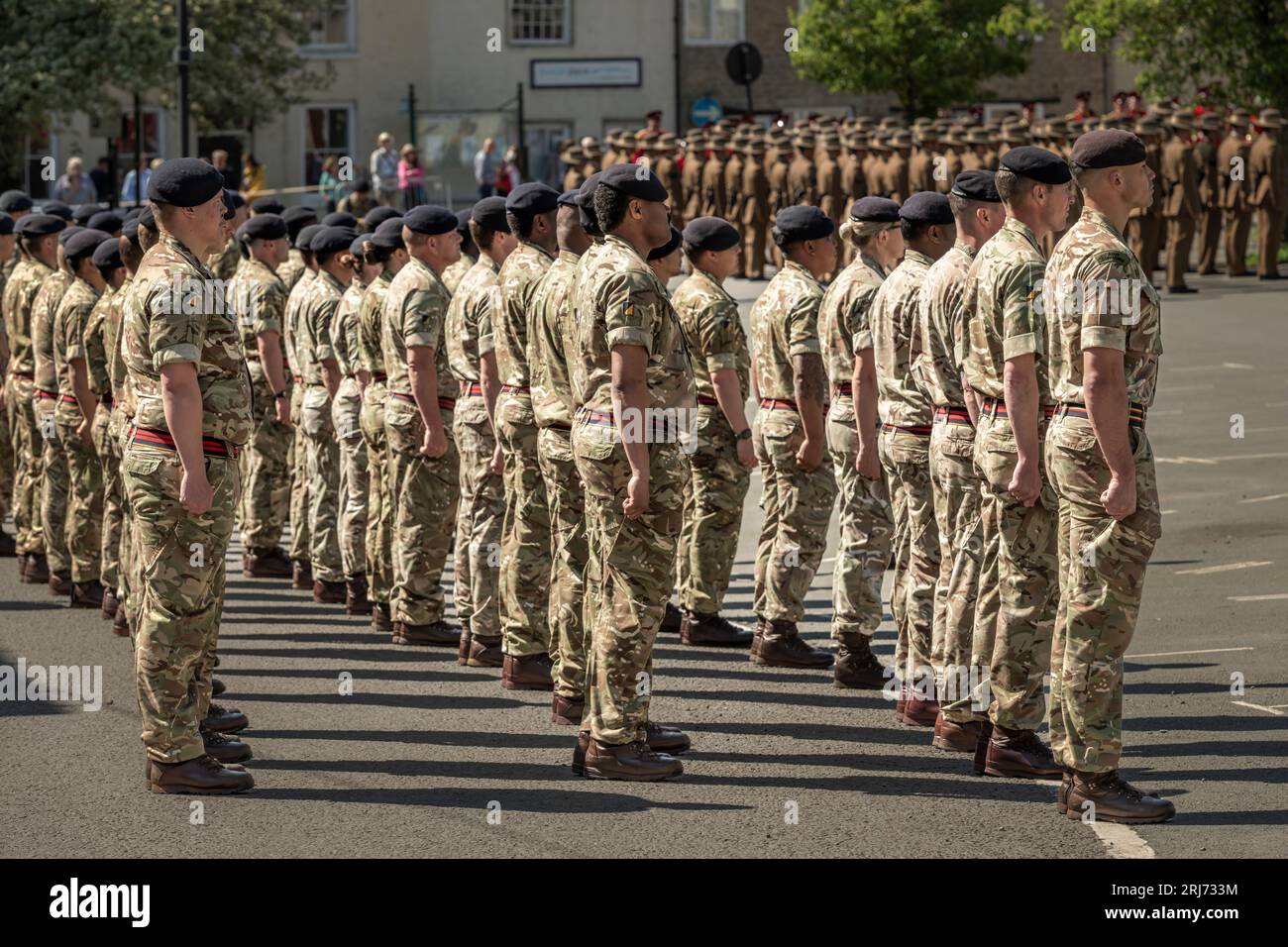 Das Royal Logistics Corps, auf einer Parade mit den Gurkha Rifles, während der Verleihung der Freedom of the Town Zeremonie in Malmesbury, Wiltshire. 20. Mai Stockfoto