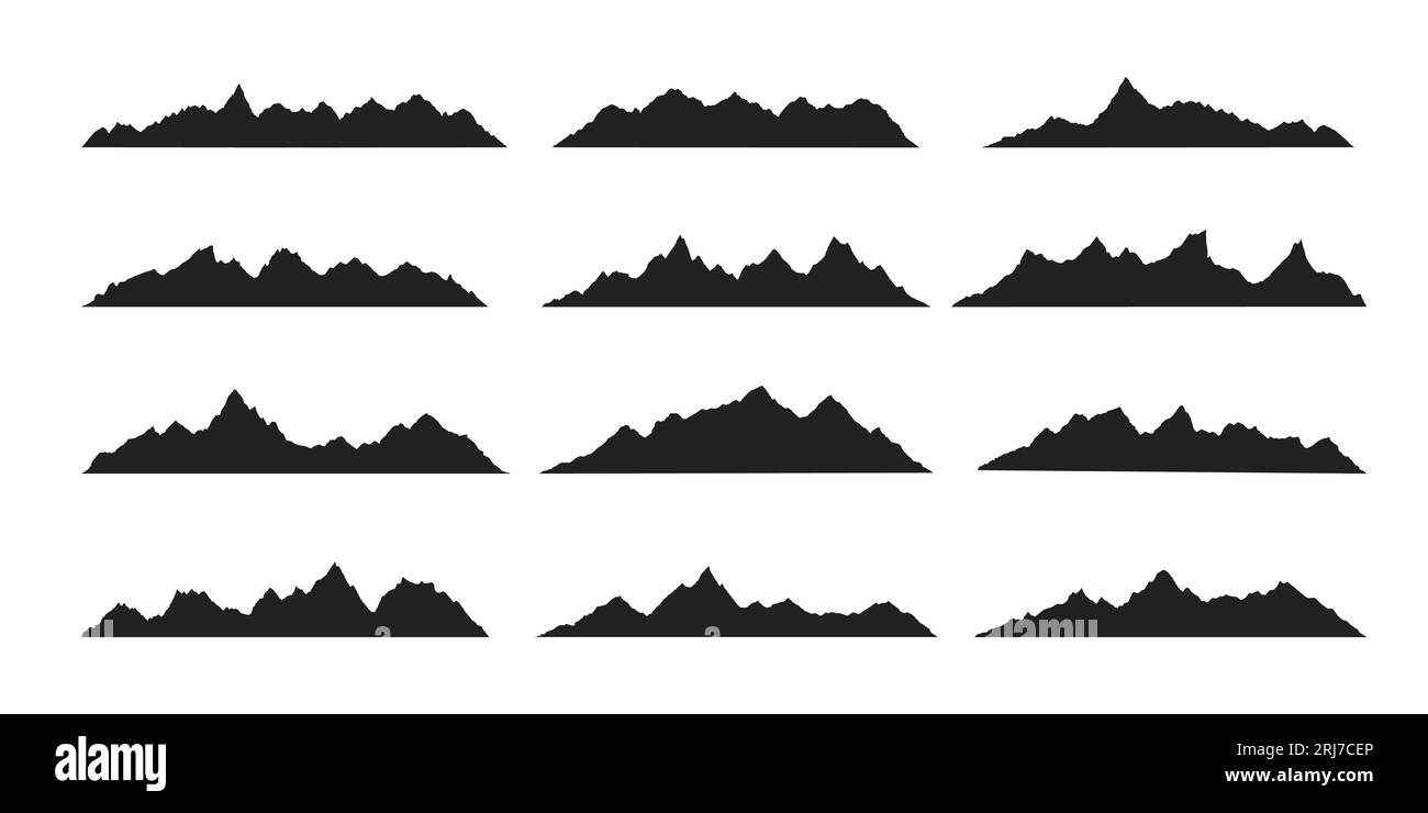 Mountain Ridges Peak Silhouetten flache Design Vektor Illustration Set isoliert auf weißem Hintergrund. Stock Vektor