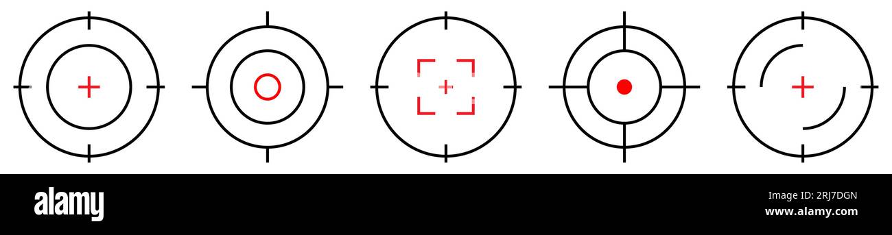 Symbolgruppe des Zielziels. Zielen Sie auf die Scharfschützenschießgruppe. Vektorillustration Stock Vektor