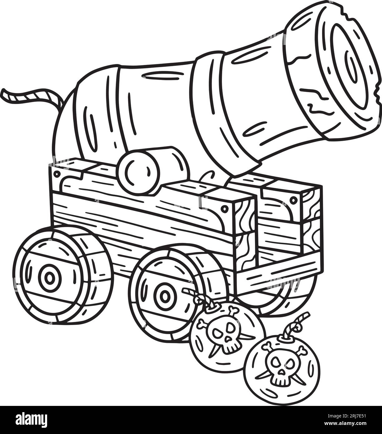 Pirate Cannon isolierte Malseite für Kinder Stock Vektor