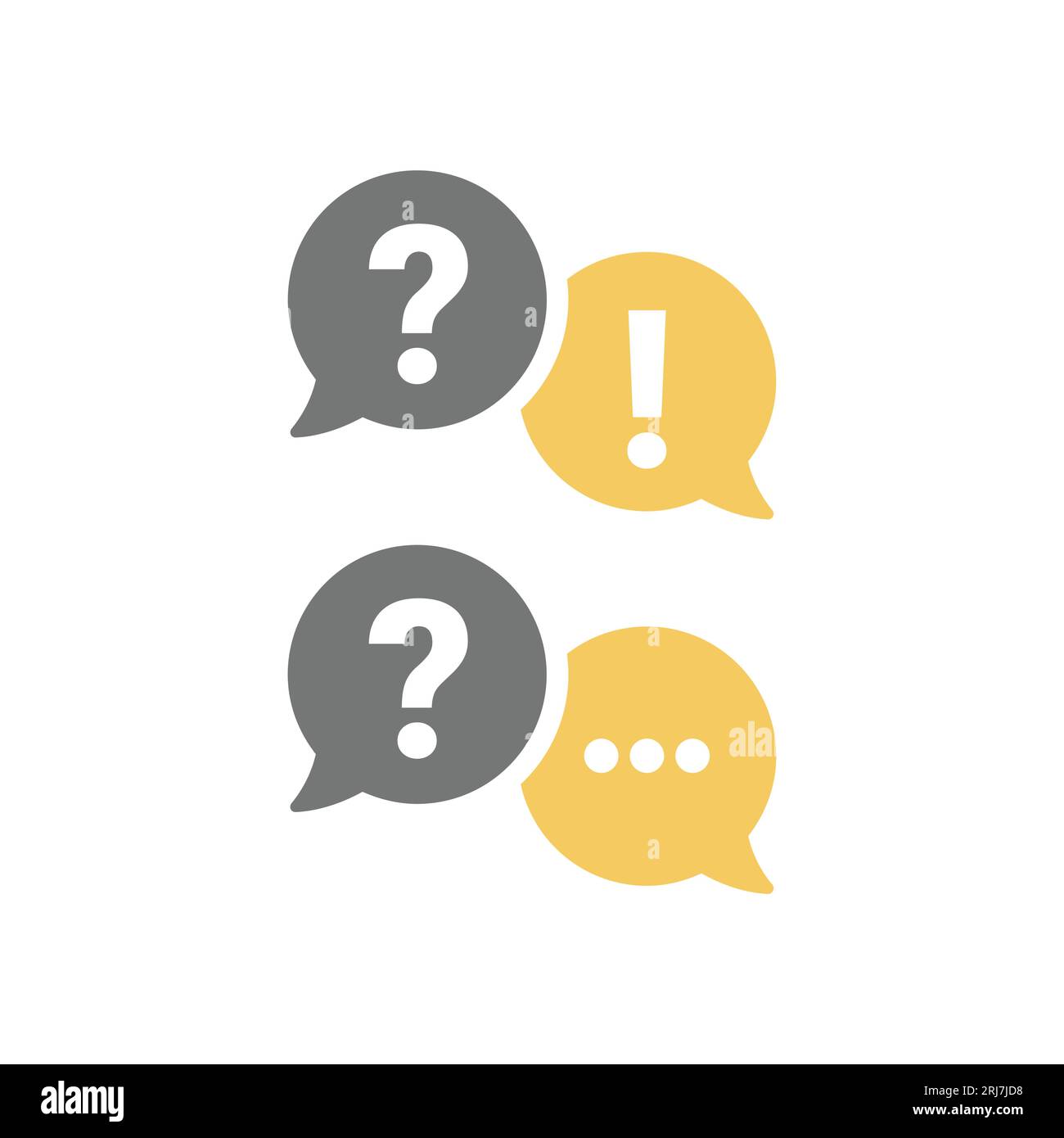 Online-Chat-Blase mit Ausrufezeichen und Fragezeichen. Hilfe und häufig gestellte Fragen, Kommunikation und Sprechblasen-Vektor-Symbolsatz. Stock Vektor