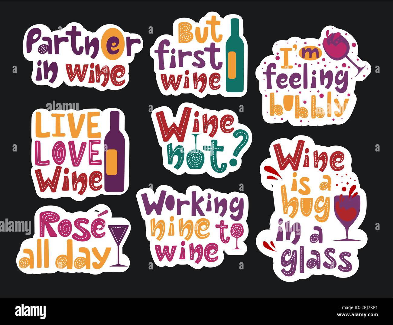 Eine Packung mit Aufklebern über Wein. Stock Vektor