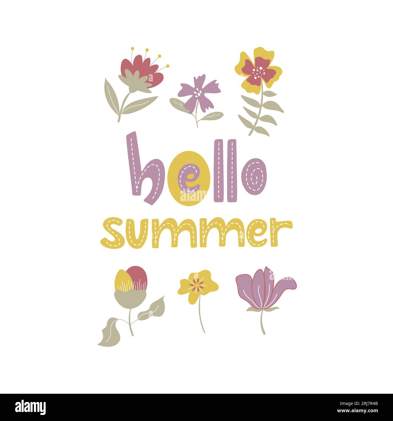 Poster mit Pastellblumen und dem Satz „Hallo Sommer“ Stock Vektor