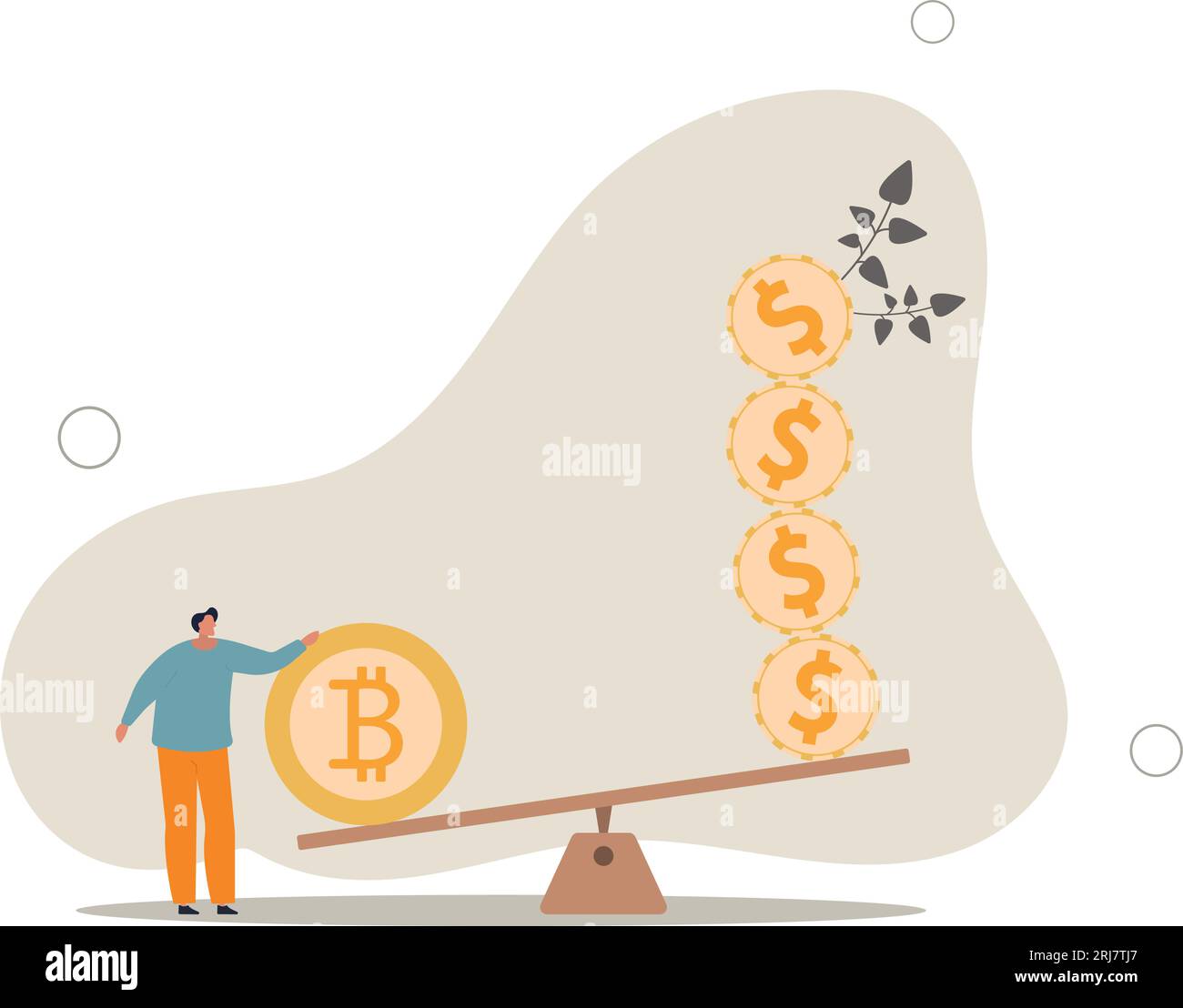 Bitcoin- und Kryptowährungsspeicher von Wert im Vergleich zu Dollar-Fiat-Geld,  Inflation reduziert Fiat-Wert oder Investment Asset Choice Concept.Flat  Vektor il Stock-Vektorgrafik - Alamy