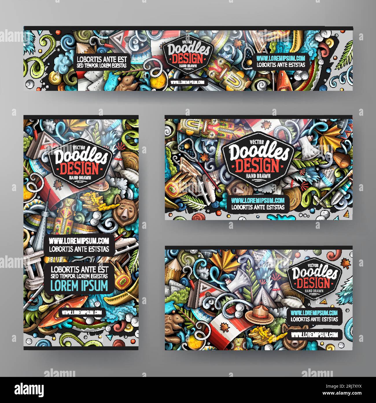 Zeichentrickvektor-Doodle-Set mit kanadischen Corporate Identity-Vorlagen Stock Vektor