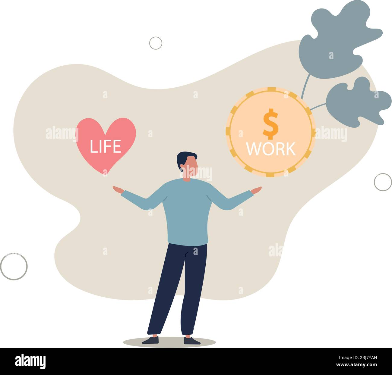 Vereinbarkeit von Beruf und Privatleben, wählen Sie zwischen Ihrer Zeit mit Familie und sich selbst oder harter Arbeit, um Geld zu verdienen Concept.Flat Vektor Illustration. Stock Vektor