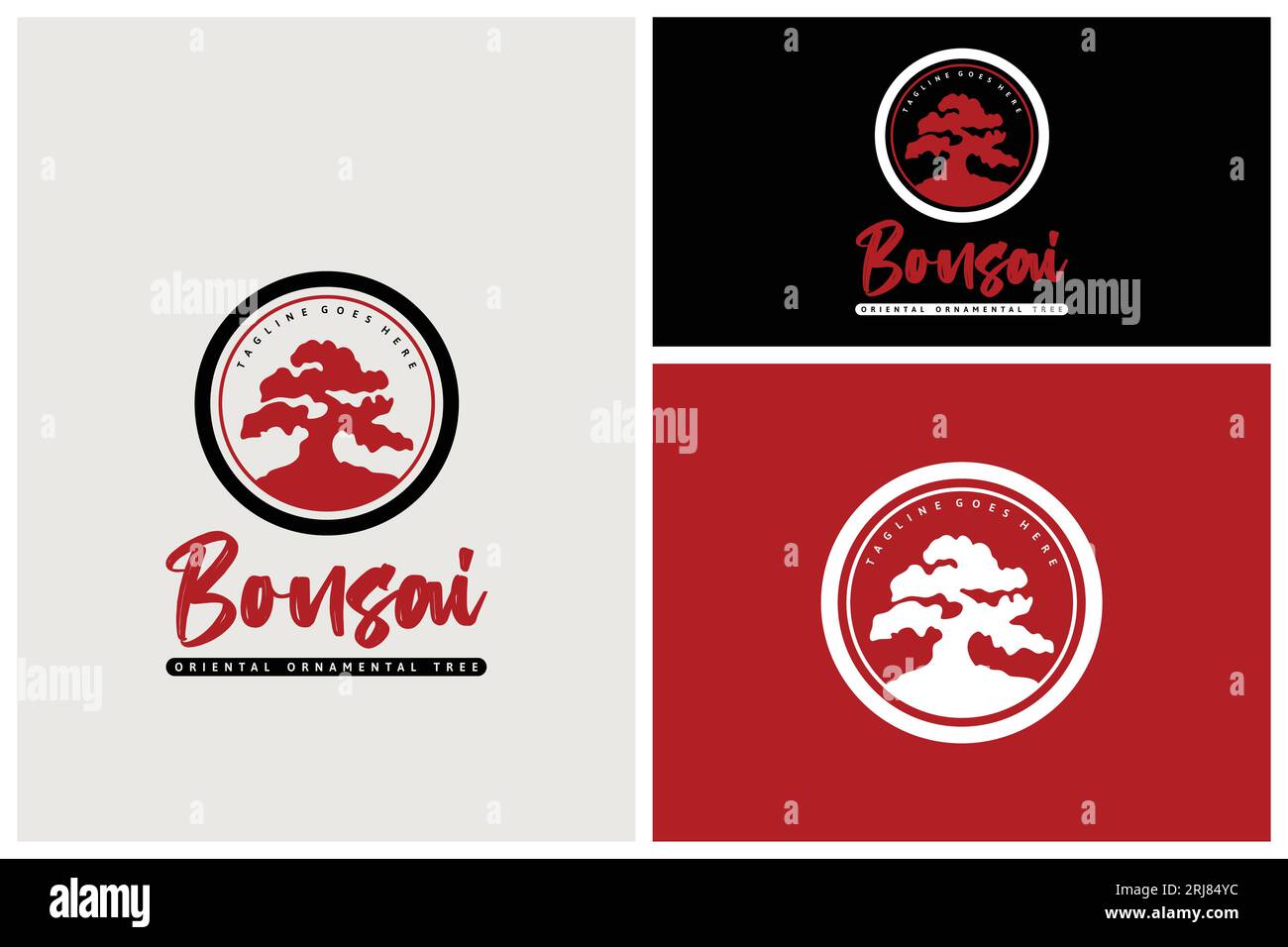 Bonsai Tree Logo Vektor Silhouette Für Medaillen Emblem Abzeichen Symbol Stock Vektor