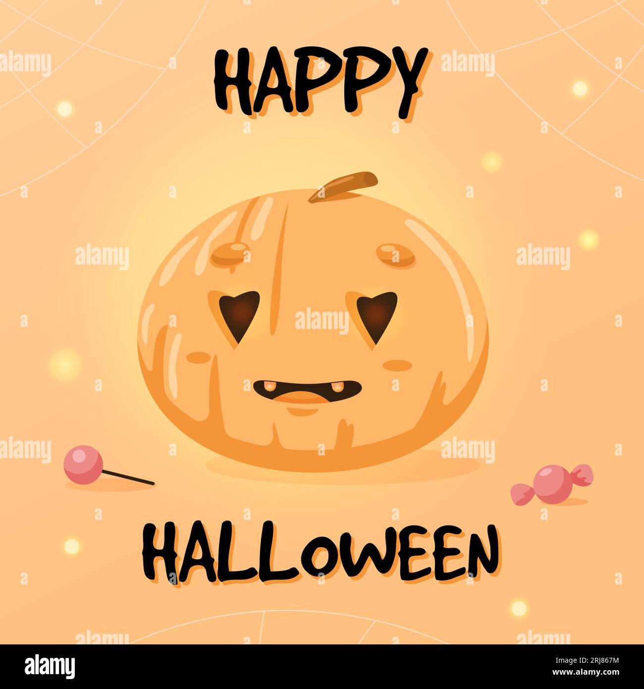Halloween Vektor Hintergrund Design. Happy halloween mit süßen Kürbis und Süßigkeiten. Vektorillustration Stock Vektor