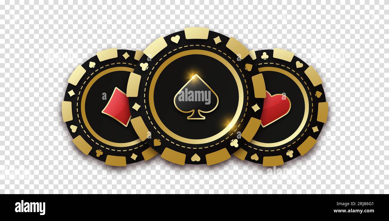 Concept Poker oder Casino. Spielmünze mit Anzug-Pik. Drei Spielchen Chips oder Token. Realistisches Spielen von Chip Coin mit dem Pik-Anzug im ce Stock Vektor