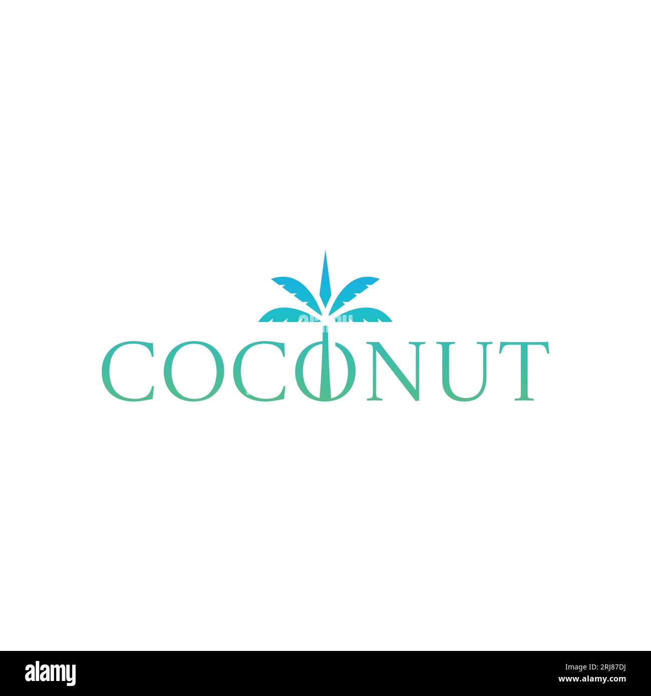 Minimalistisches Design der Typografie-Logo-Vorlage für Kokospalmen-Vektorillustration. Design-Vorlage mit Kokosnussbaum-Logo Premium. Handflächensymbol Stock Vektor