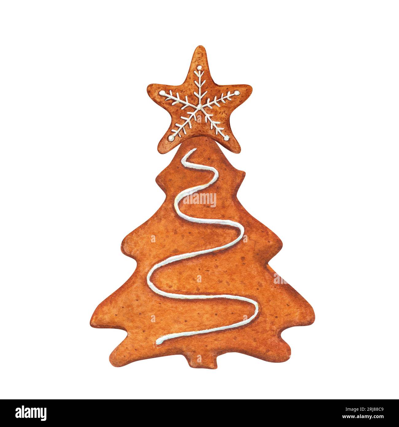 Weihnachten Lebkuchenfichte mit Stern oben. Traditionelles Gebäck mit weißer Zuckerglasur. Für