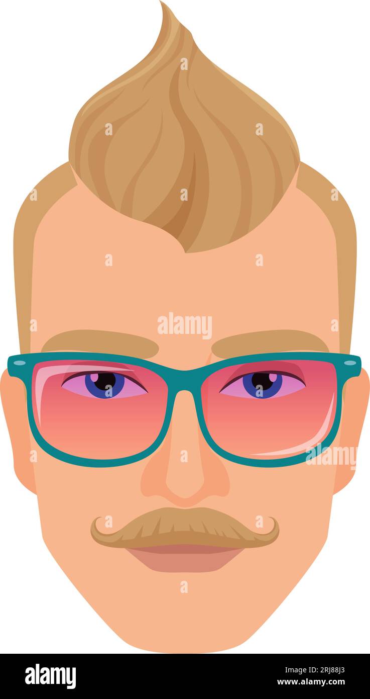 Blonder männlicher Kopf. Hipster bärtiger Mann mit coolem Haarschnitt Vektor isolierte Illustration Stock Vektor