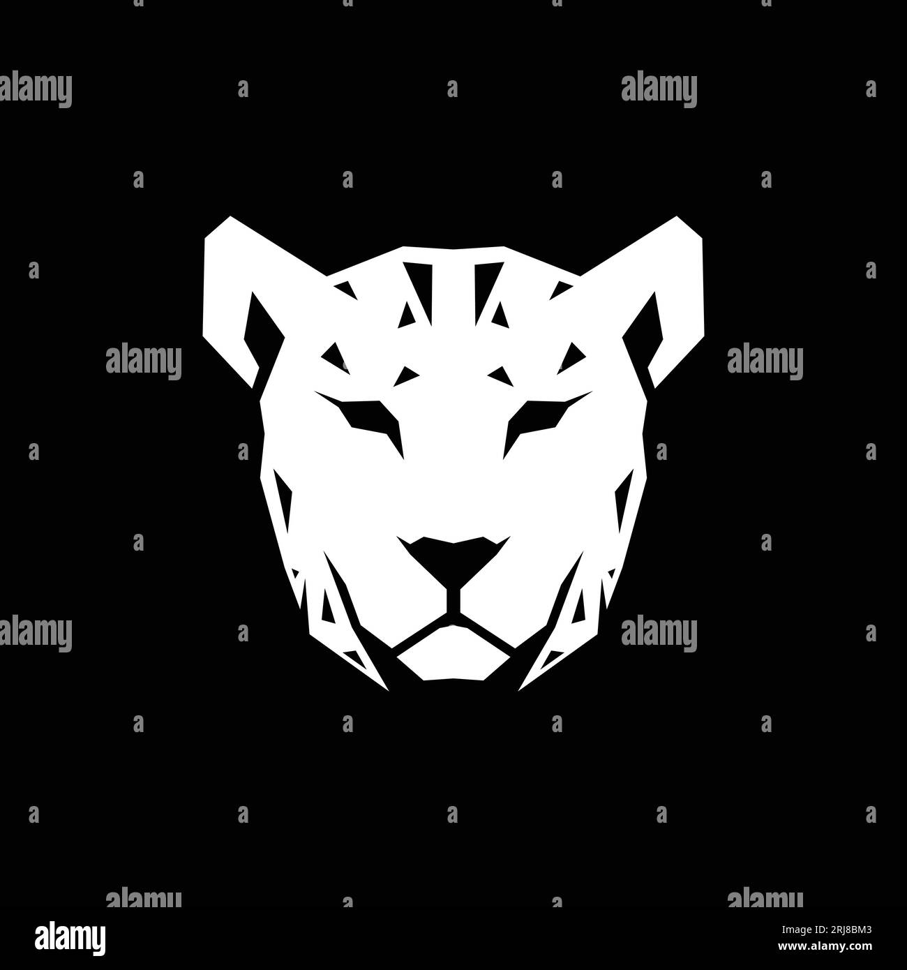 Leoparden-jaguar-Kopf im geometrischen Stil mit schwarzem Hintergrund Stock Vektor