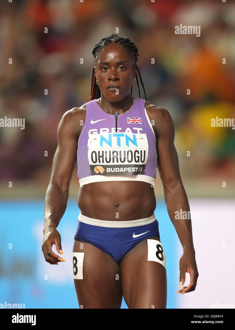 Die britische Victoria Ohuruogu vor den Frauen 400m während des dritten Tages der Leichtathletik-Weltmeisterschaften in Budapest, Ungarn. Bilddatum: Montag, 21. August 2023. Stockfoto