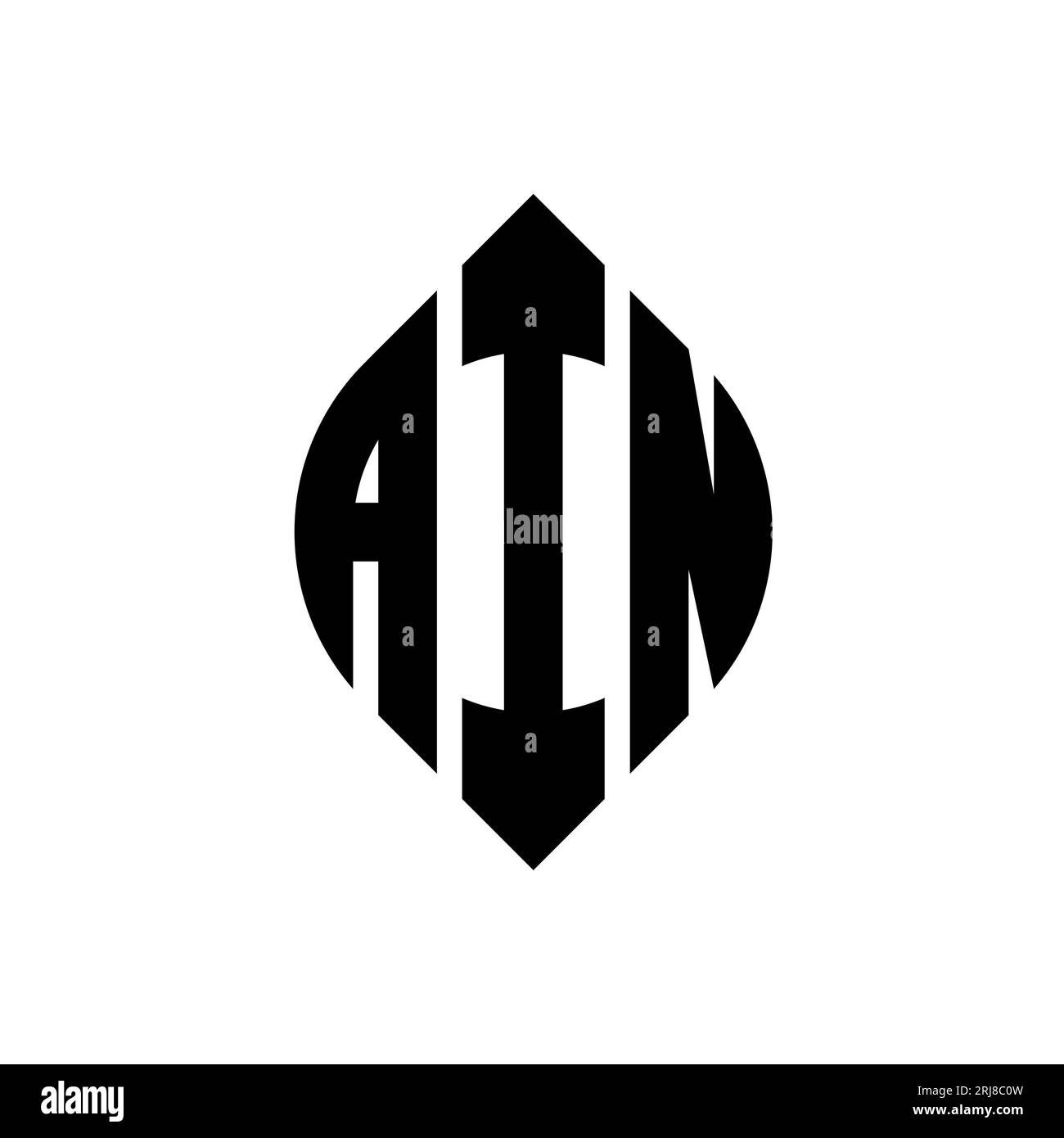 AIN-Circle-Logo mit Kreis- und Ellipsenform. AIN-Ellipsenbuchstaben im typografischen Stil. Die drei Initialen bilden ein kreisförmiges Logo. AIN CI Stock Vektor