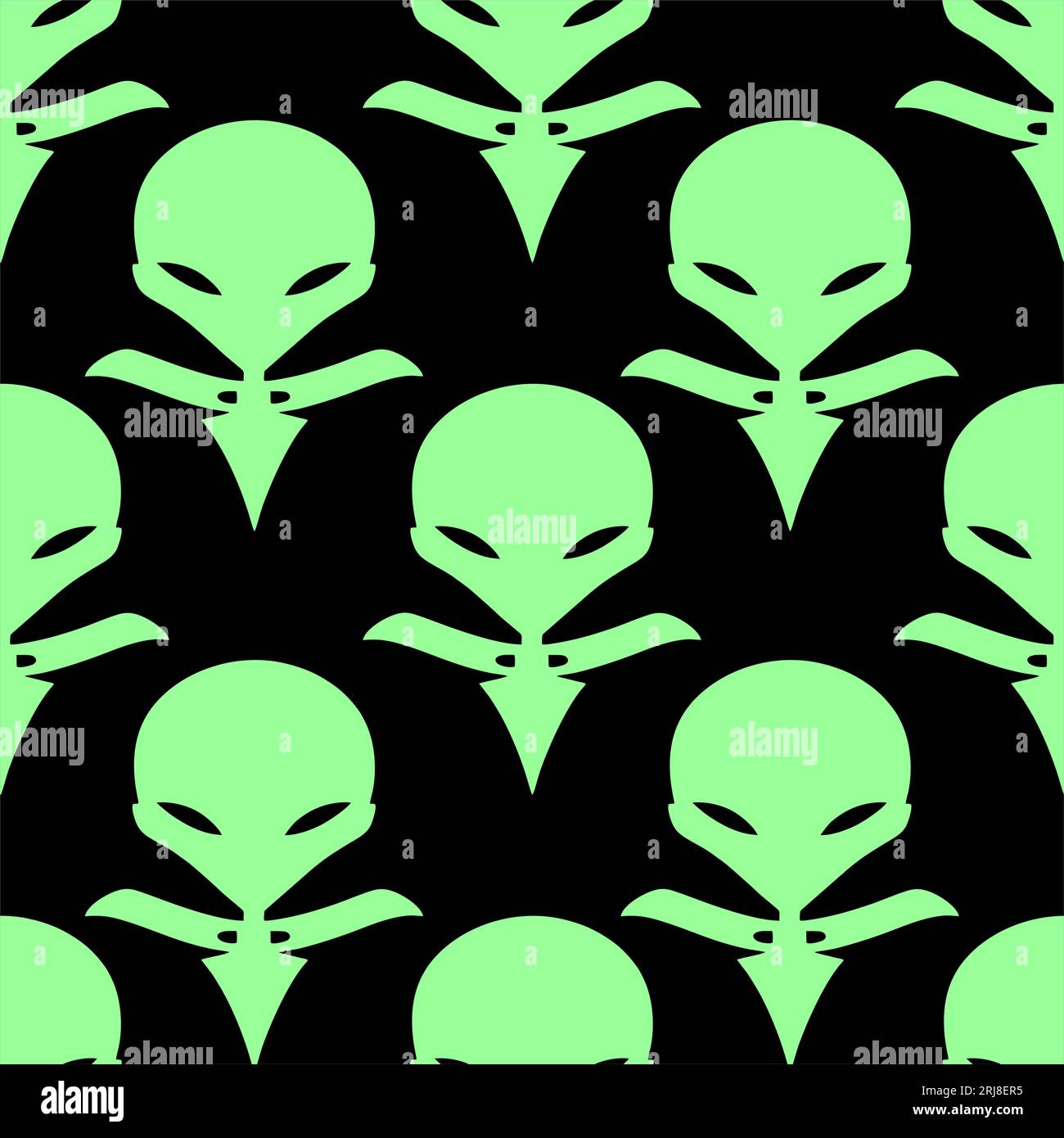 Nahtlose grüne Grafik-Aliens auf schwarzem Hintergrund, Textur, Design Stockfoto