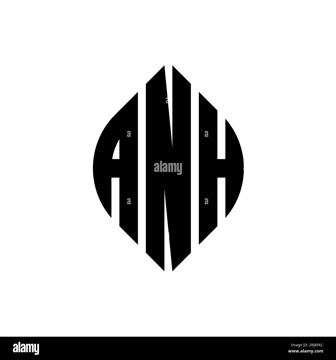 ANH kreisförmiges Logo mit Kreis- und Ellipsenform. Ellipsenbuchstaben im typografischen Stil. Die drei Initialen bilden ein kreisförmiges Logo. ANH CI Stock Vektor