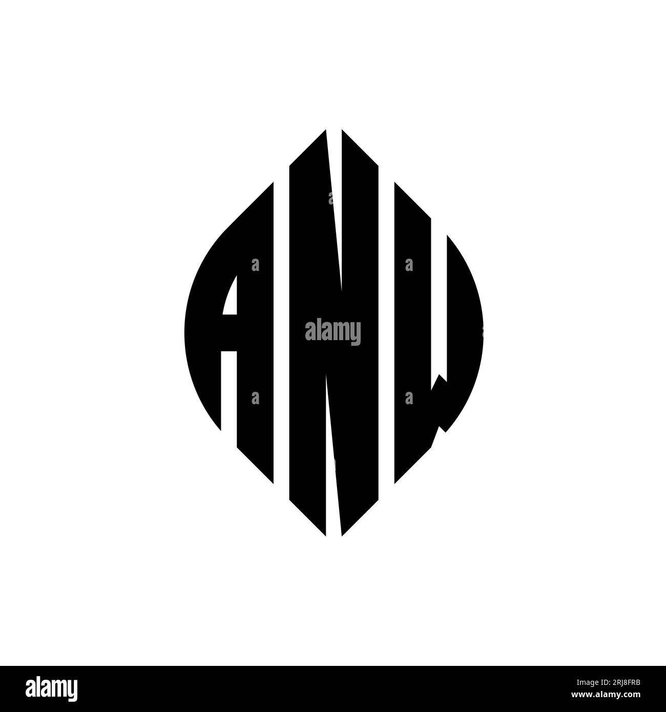 ANW kreisförmiges Logo mit Kreis- und Ellipsenform. ANW Ellipsenbuchstaben im typografischen Stil. Die drei Initialen bilden ein kreisförmiges Logo. ANW CI Stock Vektor