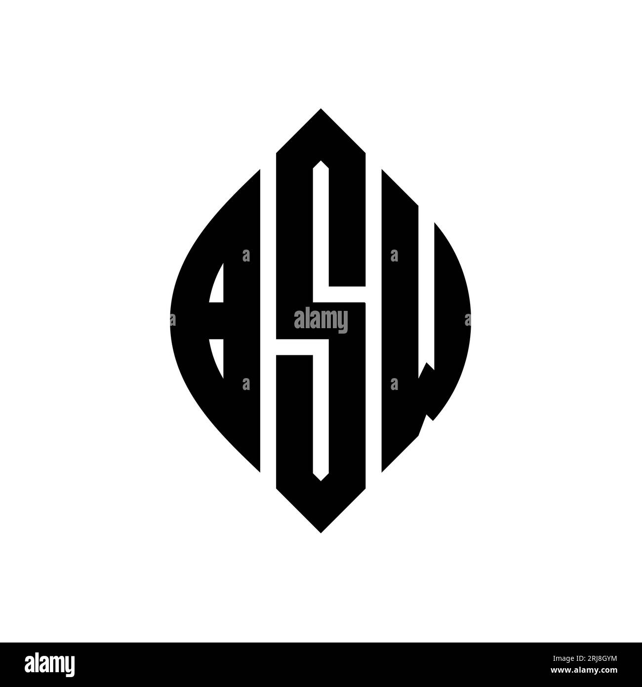 BSW-Logodesign mit kreisförmigem Buchstaben und Ellipsenform. BSW-Ellipsenbuchstaben im typografischen Stil. Die drei Initialen bilden ein kreisförmiges Logo. BSW CI Stock Vektor