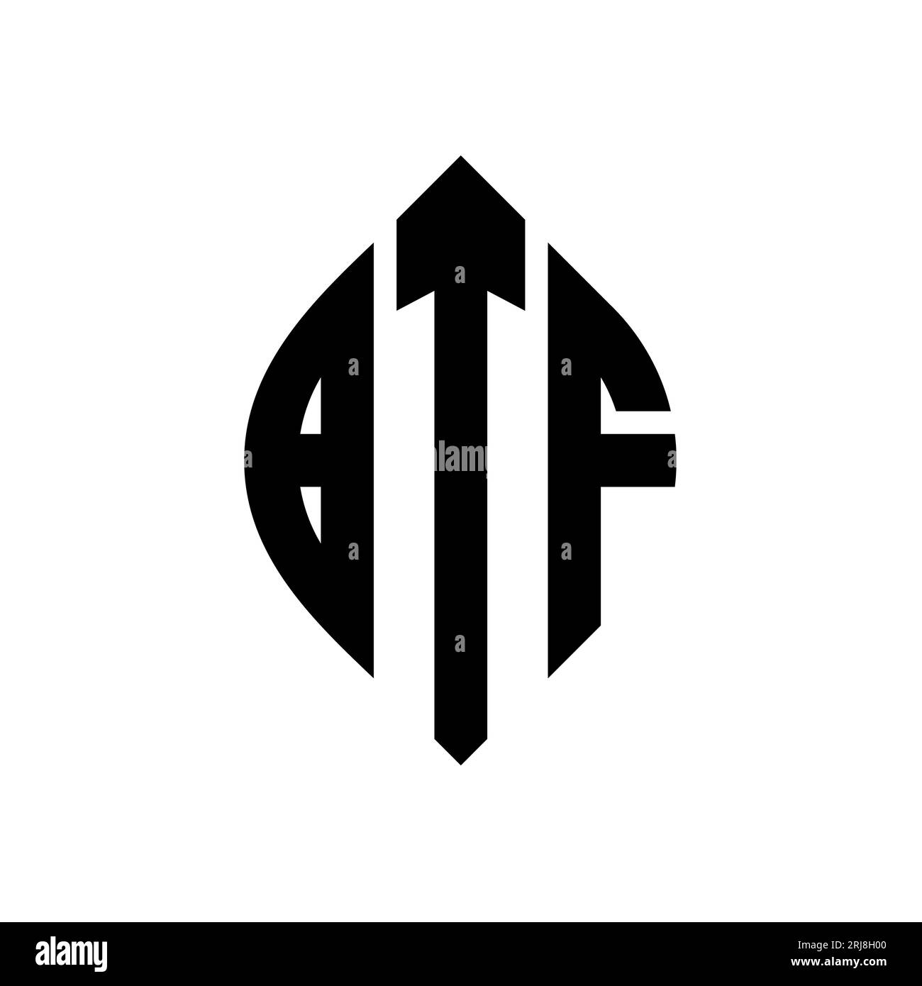 BTF-Logodesign mit kreisförmigem Buchstaben und Ellipsenform. BTF-Ellipsenbuchstaben im typografischen Stil. Die drei Initialen bilden ein kreisförmiges Logo. BTF CI Stock Vektor