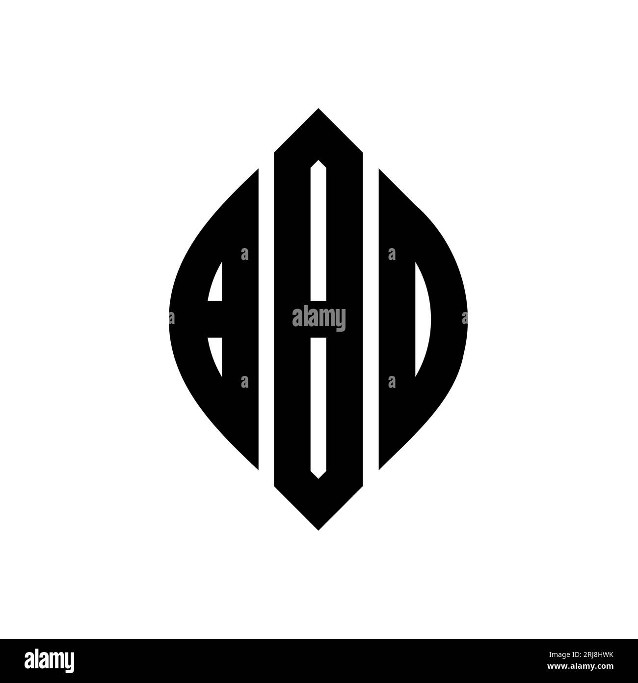 BBO-Logo mit kreisförmigem Buchstaben und Ellipsenform. BBO-Ellipsenbuchstaben im typografischen Stil. Die drei Initialen bilden ein kreisförmiges Logo. BBO CI Stock Vektor
