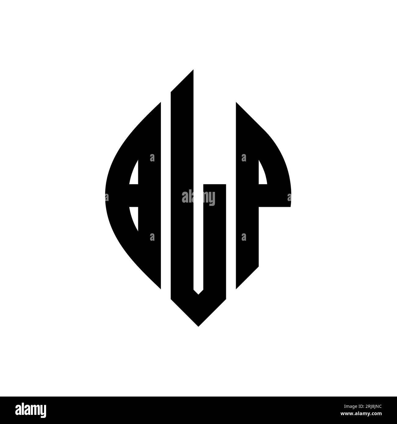 BLP-Logodesign mit kreisförmigem Buchstaben und Ellipsenform. BLP-Ellipsenbuchstaben im typografischen Stil. Die drei Initialen bilden ein kreisförmiges Logo. BLP CI Stock Vektor