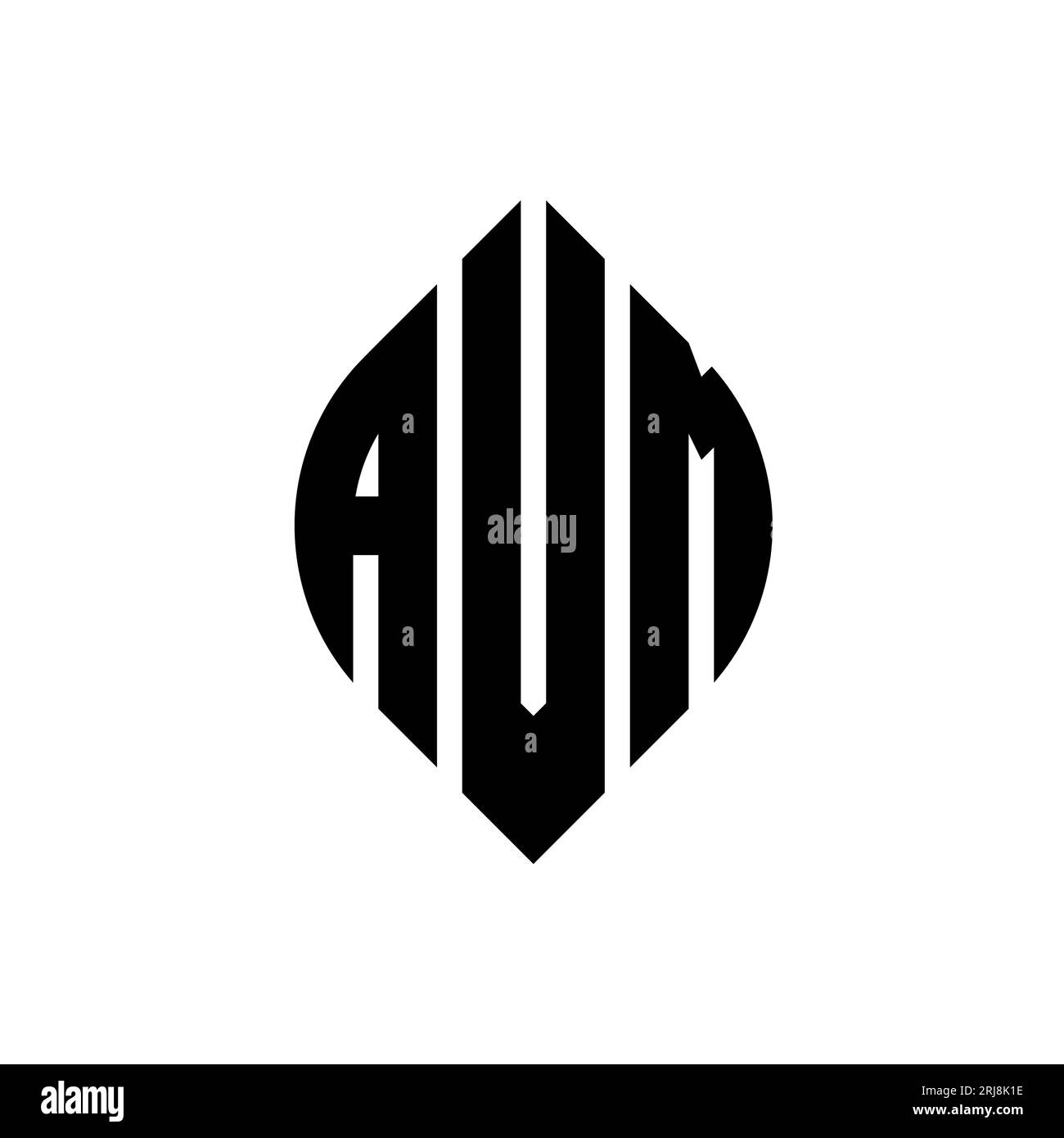 AVM-Logo mit kreisförmigem Buchstaben und Ellipsenform. AVM-Ellipsenbuchstaben im typografischen Stil. Die drei Initialen bilden ein kreisförmiges Logo. AVM CI Stock Vektor
