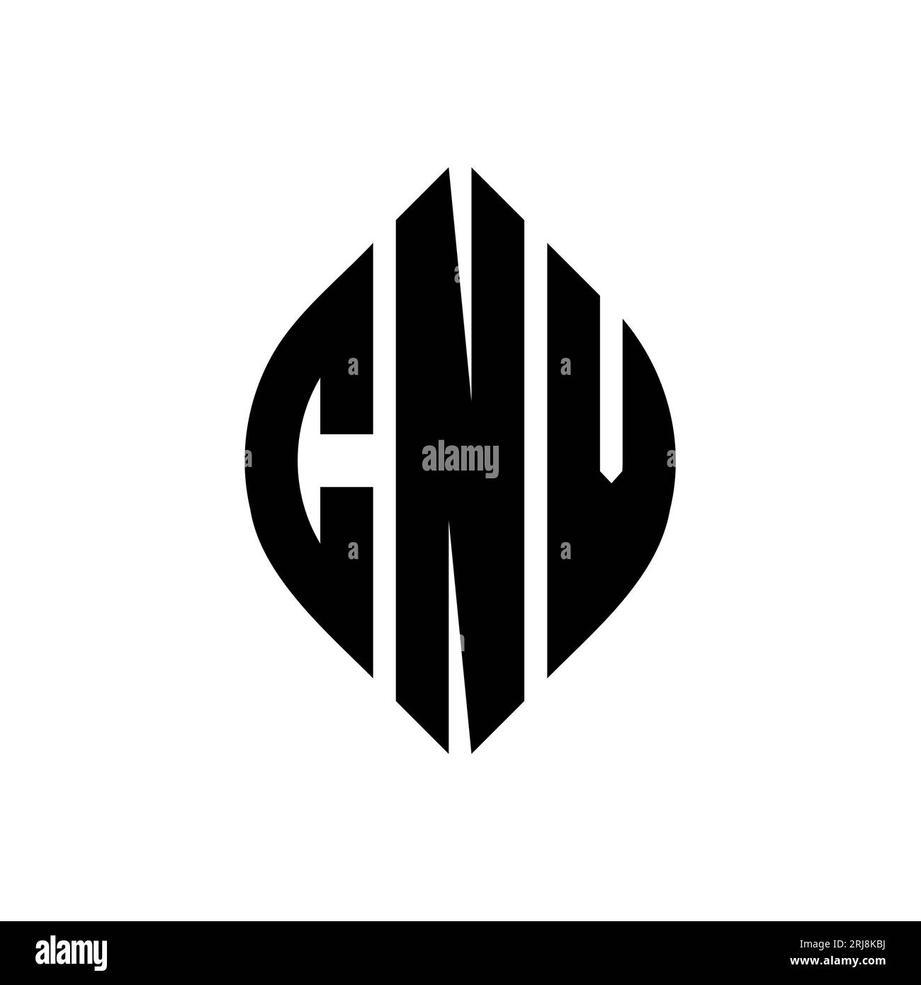 CNV-kreisförmiges Logo mit Kreis- und Ellipsenform. CNV-Ellipsenbuchstaben im typografischen Stil. Die drei Initialen bilden ein kreisförmiges Logo. CNV CI Stock Vektor