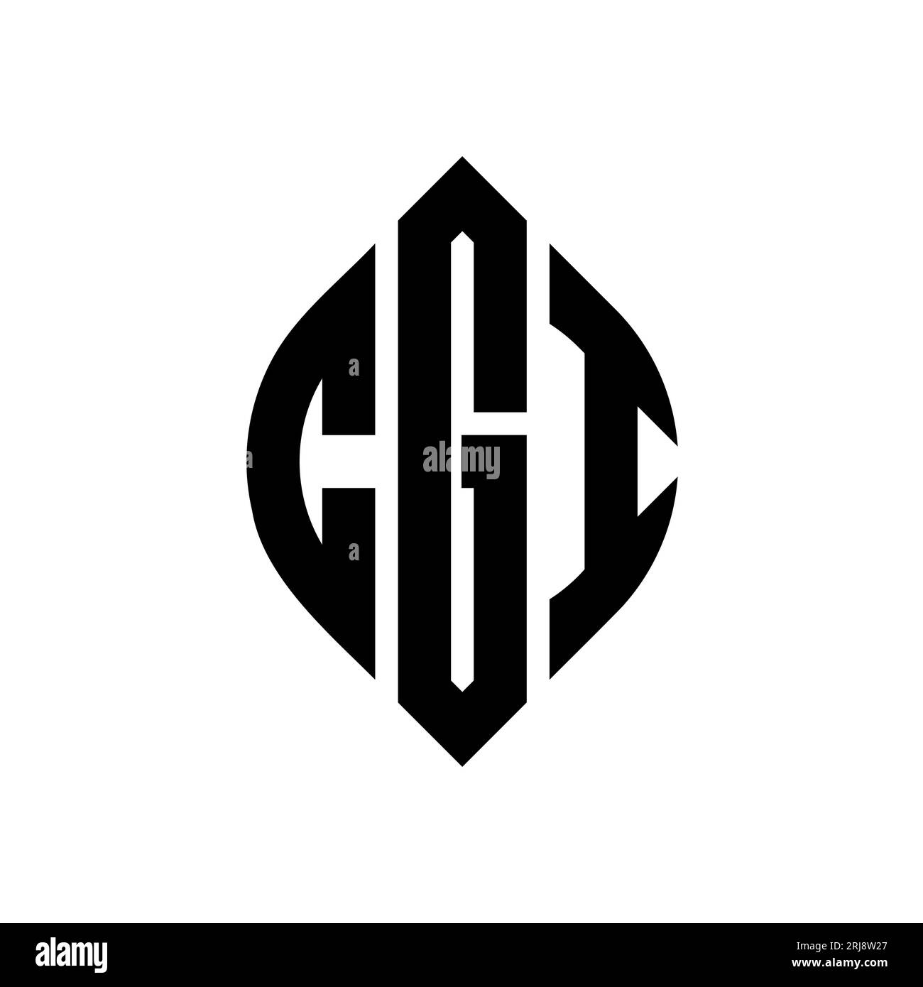 CGI kreisförmiges Logo mit Kreis- und Ellipsenform. CGI-Ellipsenbuchstaben im typografischen Stil. Die drei Initialen bilden ein kreisförmiges Logo. CGI CI Stock Vektor