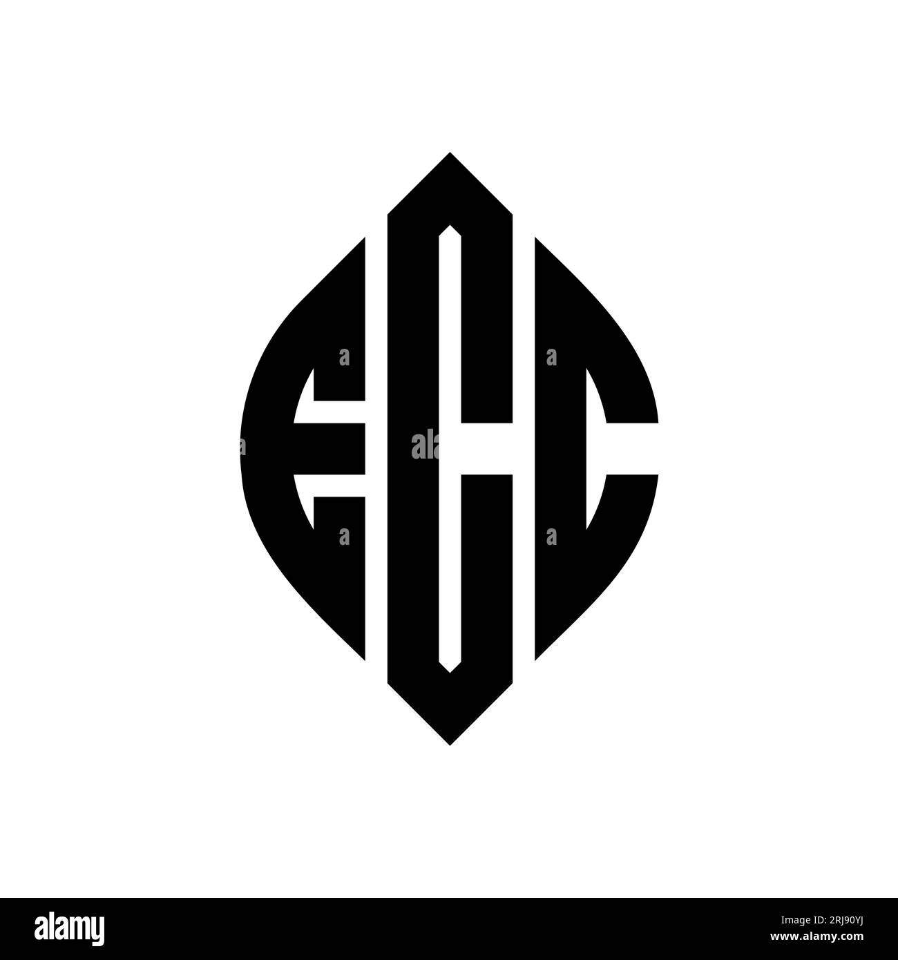 ECC-Logo mit kreisförmigem Buchstaben, Kreis- und Ellipsenform. ECC-Ellipsenbuchstaben im typografischen Stil. Die drei Initialen bilden ein kreisförmiges Logo. ECC CI Stock Vektor