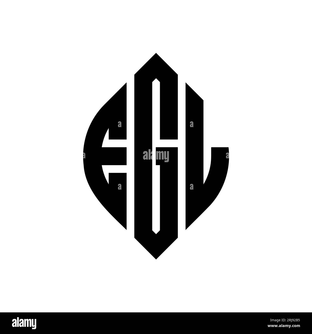 EGL-Logo mit kreisförmigem Buchstaben und Ellipsenform. EGL-Ellipsenbuchstaben im typografischen Stil. Die drei Initialen bilden ein kreisförmiges Logo. EGL CI Stock Vektor