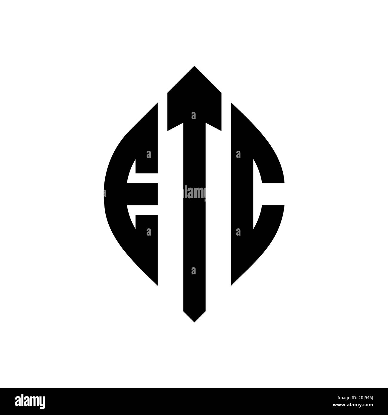 ETC kreisförmiges Logo mit Kreis- und Ellipsenform. ETC Ellipsenbuchstaben im typografischen Stil. Die drei Initialen bilden ein kreisförmiges Logo. ETC-CI Stock Vektor