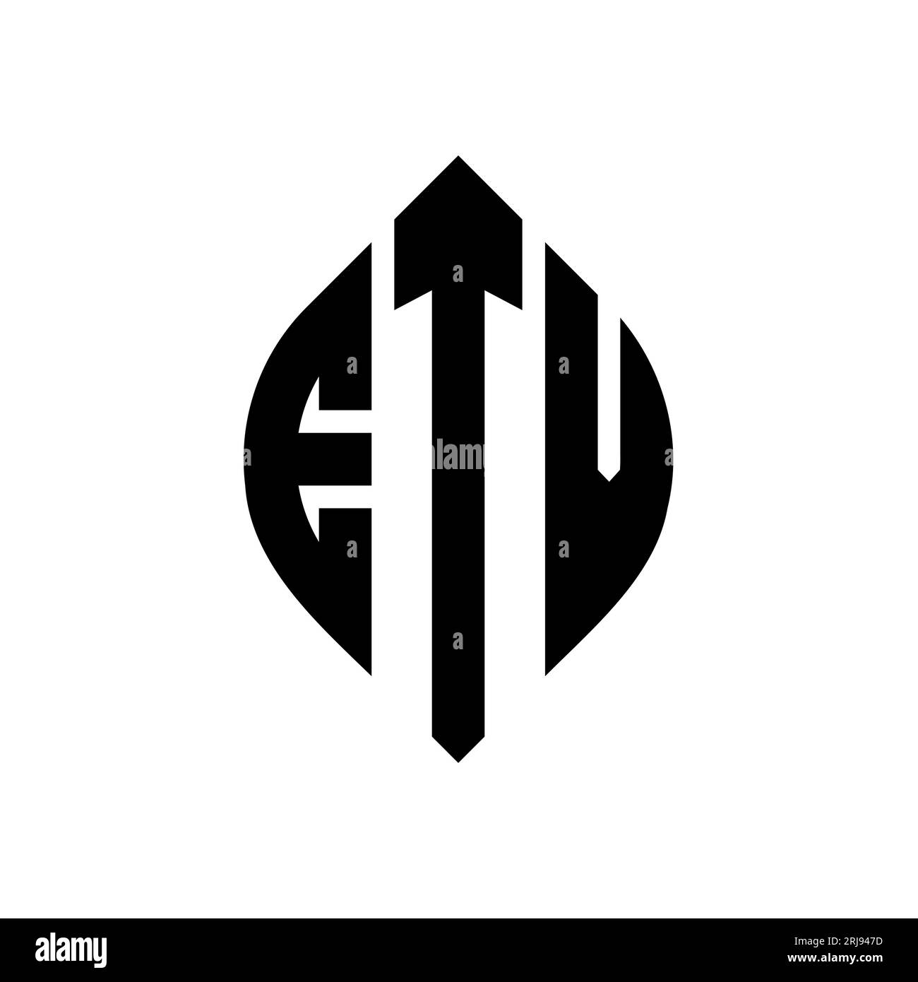 ETV kreisförmiges Logo mit Kreis- und Ellipsenform. ETV-Ellipsenbuchstaben im typografischen Stil. Die drei Initialen bilden ein kreisförmiges Logo. ETV CI Stock Vektor