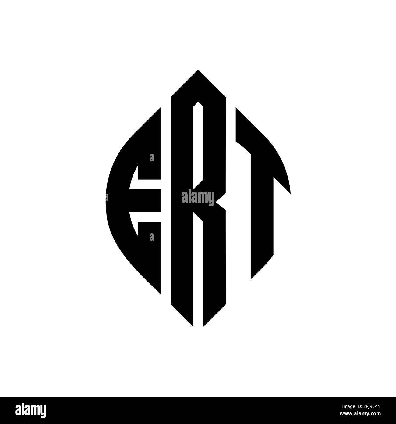 ERT-Logo mit kreisförmigem Buchstaben und Ellipsenform. ERT-Ellipsenbuchstaben im typografischen Stil. Die drei Initialen bilden ein kreisförmiges Logo. ERT-CI Stock Vektor