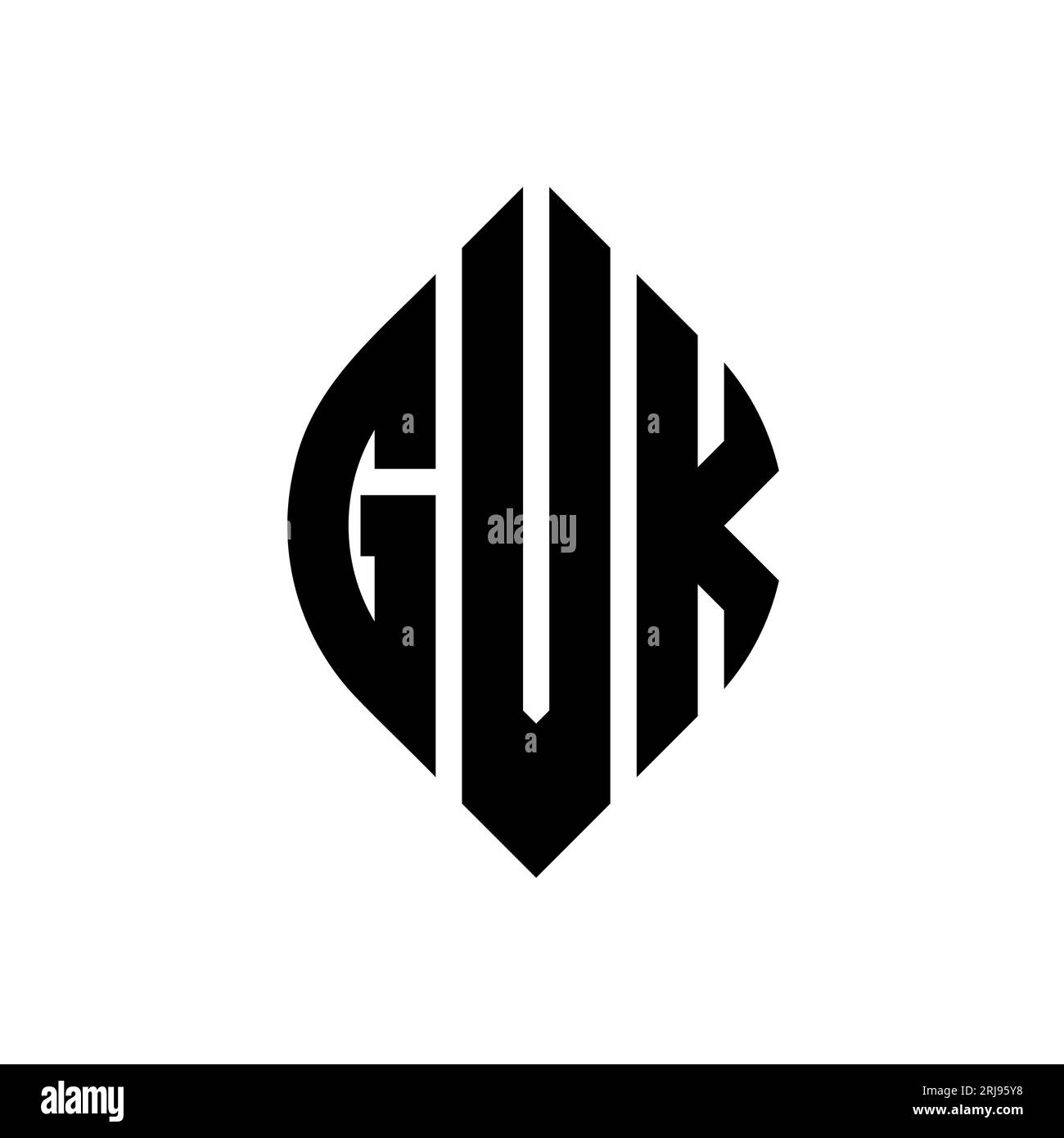 GVK kreisförmiges Logo mit Kreis- und Ellipsenform. GVK-Ellipsenbuchstaben im typografischen Stil. Die drei Initialen bilden ein kreisförmiges Logo. GVK CI Stock Vektor