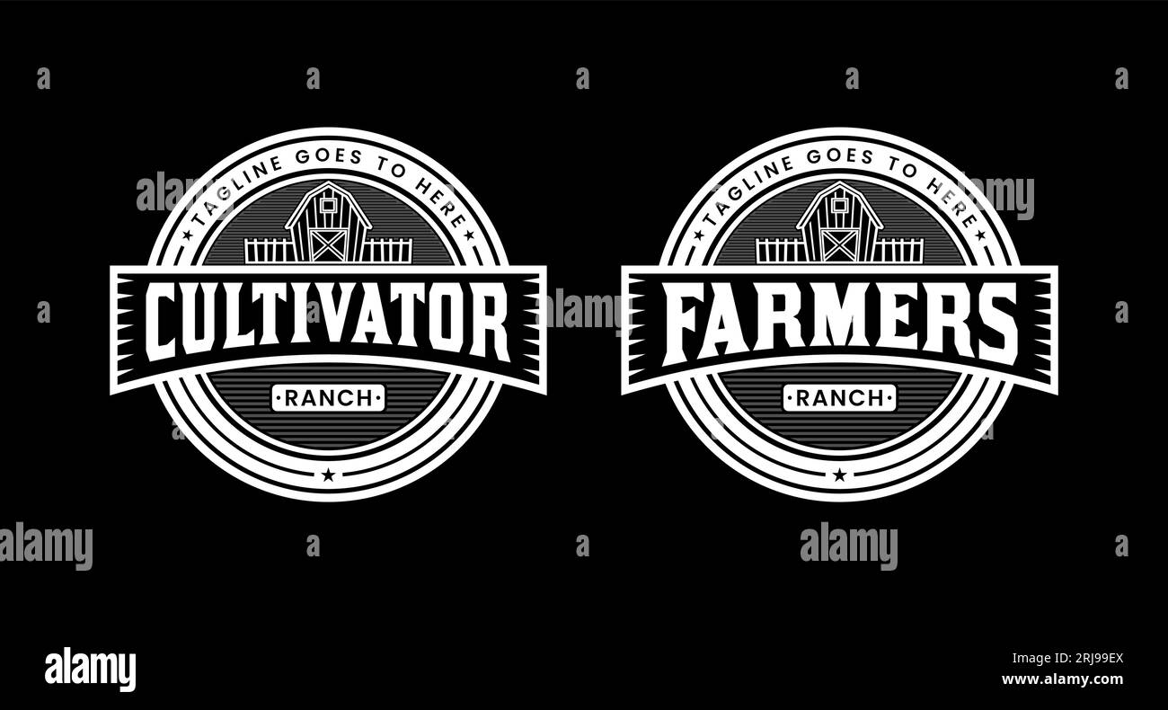 Farming Stall Logo Design Holzhaus abgerundete Form Stock Vektor