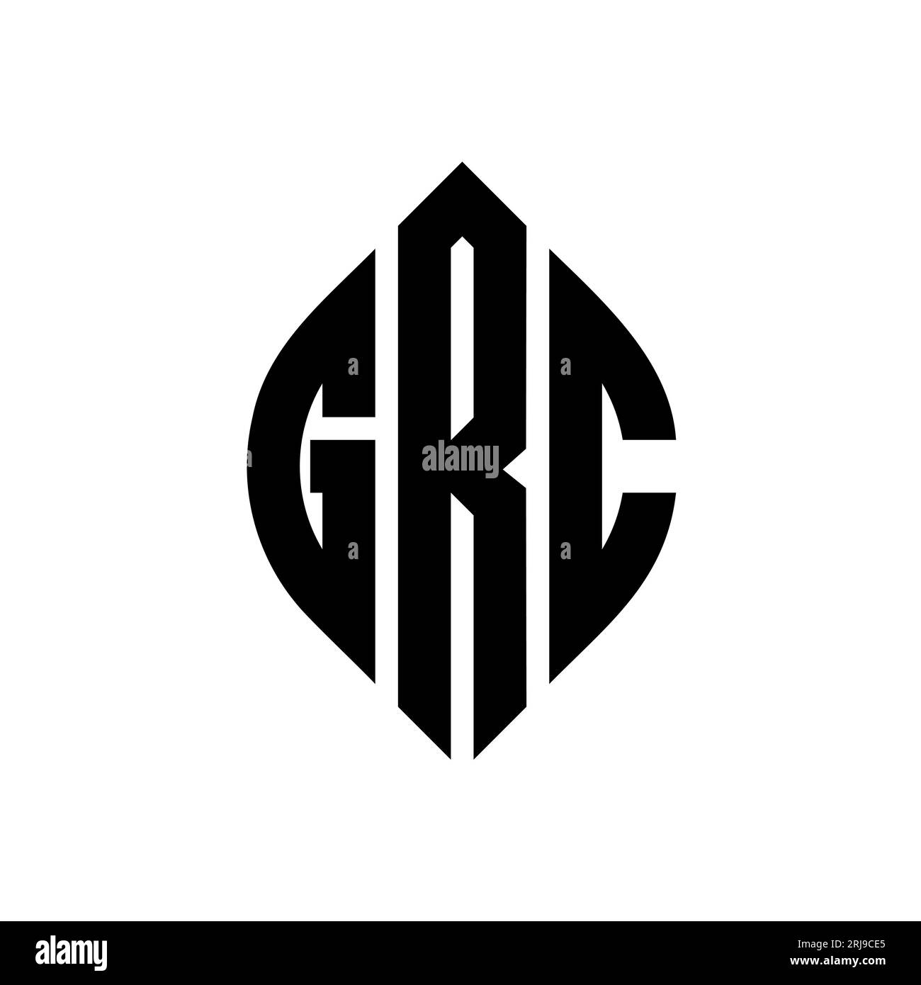 GRC-Logodesign mit kreisförmigem Buchstaben und Ellipsenform. GRC-Ellipsenbuchstaben im typografischen Stil. Die drei Initialen bilden ein kreisförmiges Logo. GRC CI Stock Vektor