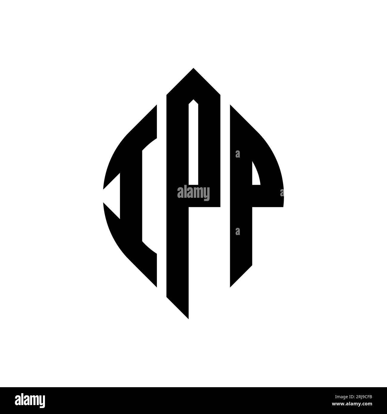 IPP-Logo mit kreisförmigem Buchstaben, Kreis- und Ellipsenform. IPP-Ellipsenbuchstaben im typografischen Stil. Die drei Initialen bilden ein kreisförmiges Logo. IPP-CI Stock Vektor
