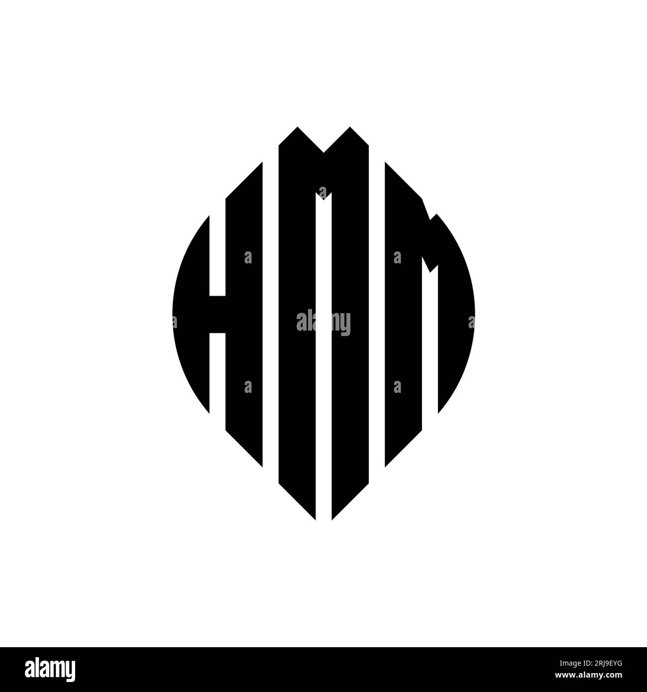 HMM kreisförmiges Logo mit Kreis- und Ellipsenform. HMM-Ellipsenbuchstaben im typografischen Stil. Die drei Initialen bilden ein kreisförmiges Logo. HMM CI Stock Vektor