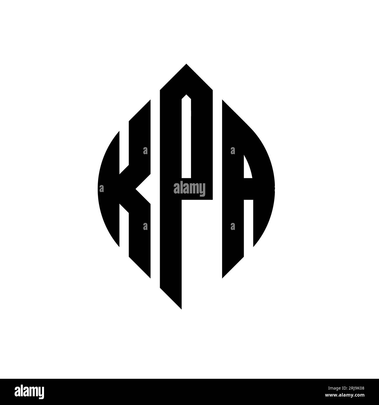 KPA-kreisförmiges Logo mit Kreis- und Ellipsenform. KPA-Ellipsenbuchstaben im typografischen Stil. Die drei Initialen bilden ein kreisförmiges Logo. KPA CI Stock Vektor