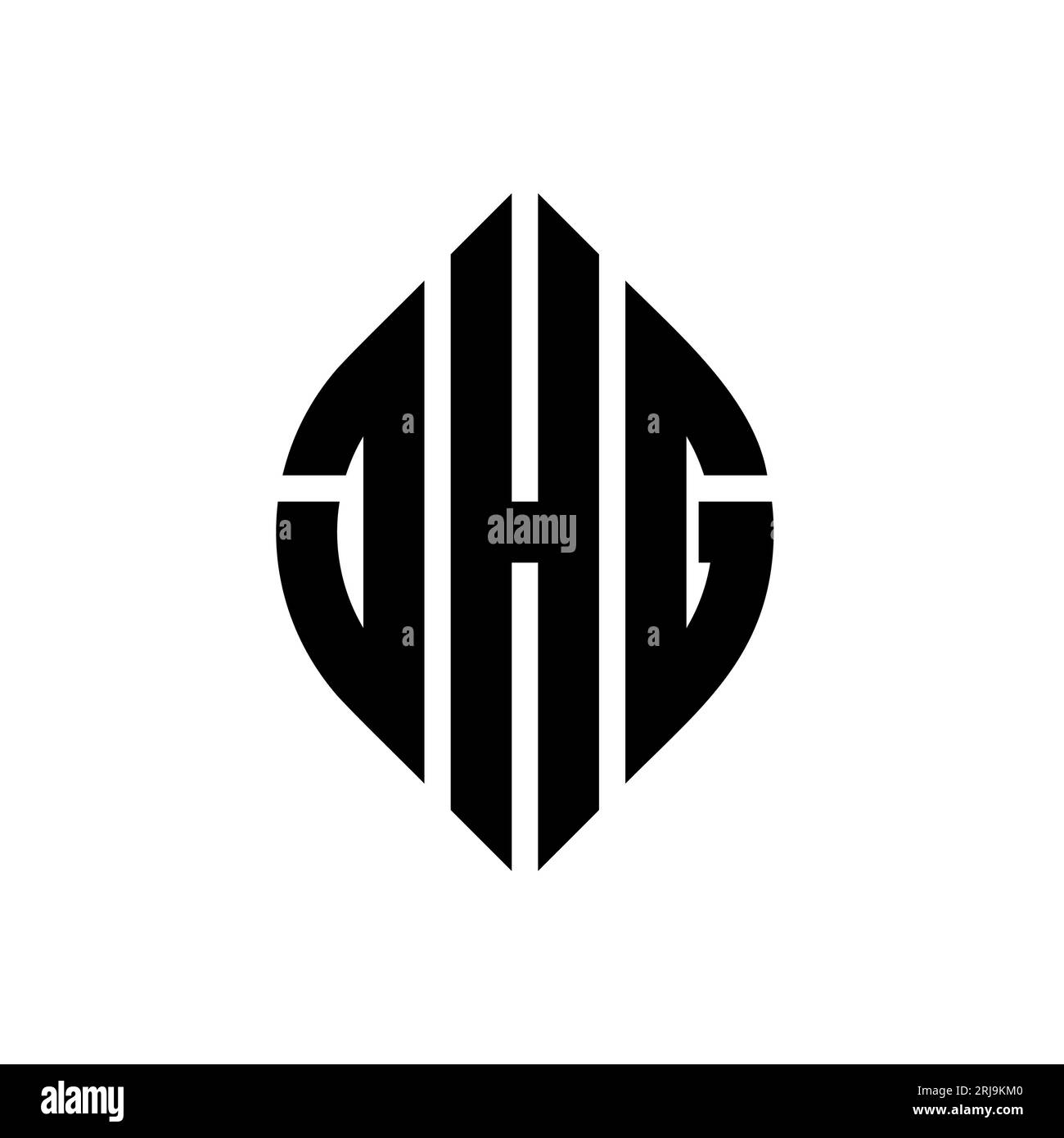JHG kreisförmiges Logo mit Kreis- und Ellipsenform. JHG-Ellipsenbuchstaben im typografischen Stil. Die drei Initialen bilden ein kreisförmiges Logo. JHG CI Stock Vektor