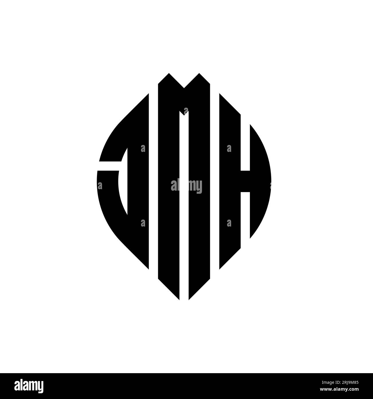 JMH kreisförmiges Logo mit Kreis- und Ellipsenform. JMH-Ellipsenbuchstaben im typografischen Stil. Die drei Initialen bilden ein kreisförmiges Logo. JMH-CI Stock Vektor